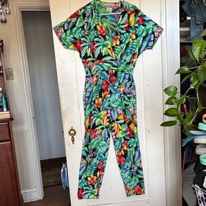 Vintage 80s Joan Walters floral tropical jumpsuit